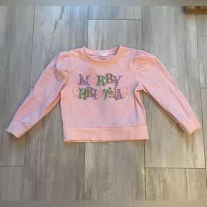 Lulu Bebe Pink Puff Sleeve Sequin Sparkle Merry Christmas Sweatshirt, girls 6